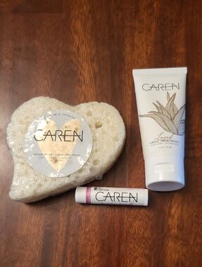CAREN Spa Gift Set - Soap In A Sponge, Peppy Pink Lip Balm & Hand Treatment